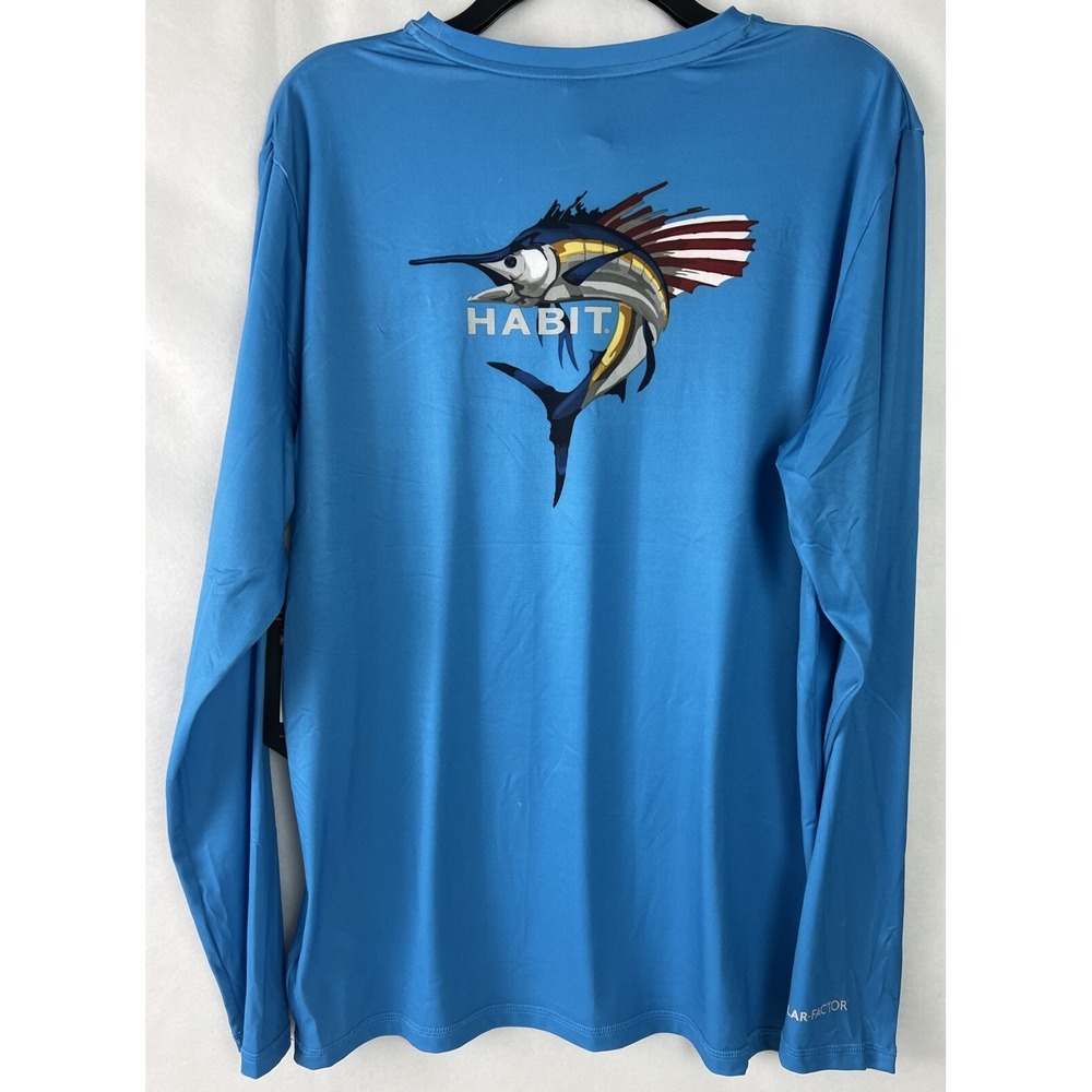 Habit Men's Tee Size Medium Broadside Basin Graphic Performance UPF 40+ Blue A30